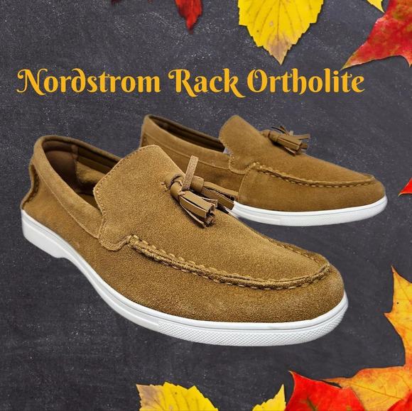 Nordstrom Rack Ortholite Mens Loafers Sz 10M Tan Suede Tassels Casual Comfort - Picture 1 of 10